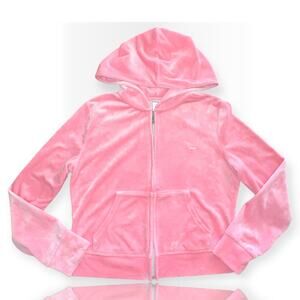 Juicy Couture Velour Track jacket Hoodie Pink Silver Crown logo Size Medium